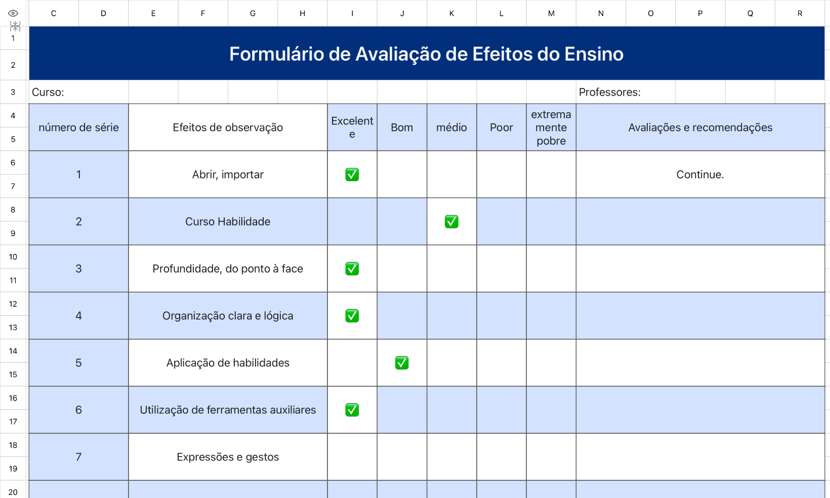 Formulário de Avaliação de Efeitos do Ensino